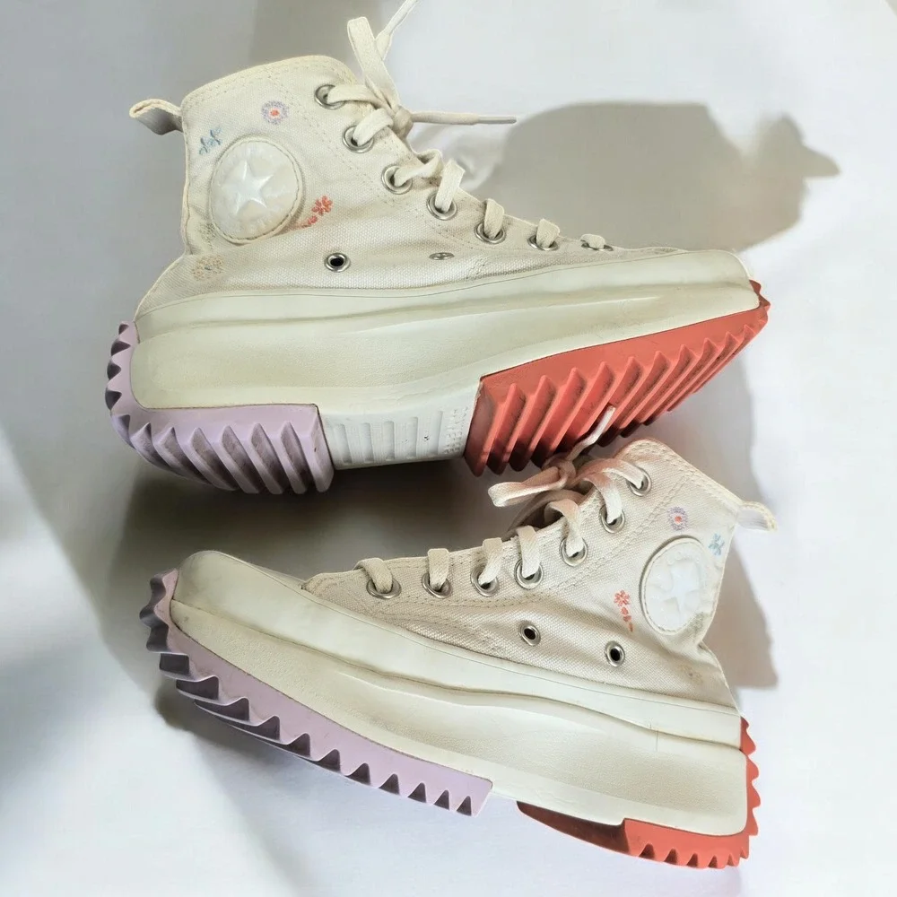 Converse Run Star High Top Sneakers Hike Platform Embroidered Floral Woman 4.5 - Picture 6 of 9